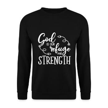 Christian Design God is our Refuge and Strength - Unisex Sweatshirt - black - Front - Alina (178cm) & Michal (187cm)