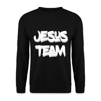 Christian Design Jesus Mannschaft - Unisex Pullover - Schwarz - Vorne - Alina (178cm) & Michal (187cm)