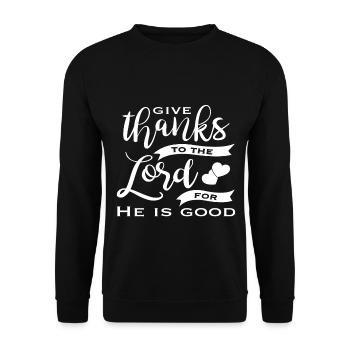Christlicher Plan dankt dem Herrn für ihn - Unisex Pullover - Schwarz - Vorne - Alina (178cm) & Michal (187cm)