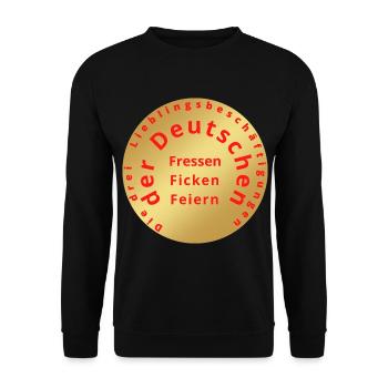 Die drei Lieblingsbeschäftigungen der Deutschen - Unisex Pullover - Schwarz - Vorne - Alina (178cm) & Michal (187cm)