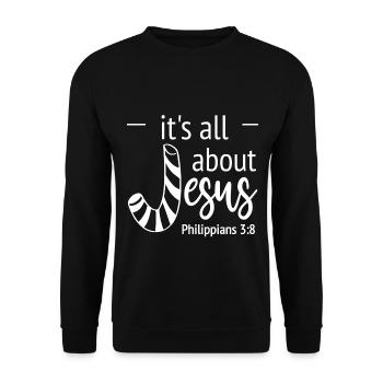 Christliches Design für Weihnachten Alles über Jesus - Unisex Pullover - Schwarz - Vorne - Alina (178cm) & Michal (187cm)