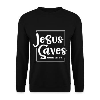 Christian Design Jesus Saves John 3 verse 17 - Unisex Sweatshirt - black - Front - Alina (178cm) & Michal (187cm)