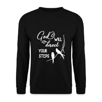 Christian Design Gott wird Ihre Schritte lenken - Unisex Pullover - Schwarz - Vorne - Alina (178cm) & Michal (187cm)