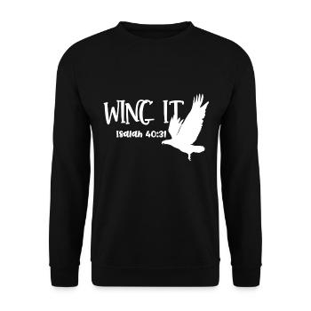 Christian Design Wing It Isaiah 40 verse 31 - Unisex Sweatshirt - black - Front - Alina (178cm) & Michal (187cm)