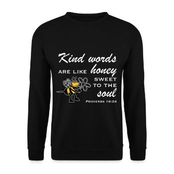 Christian Design Kind Words are like Honey Sweet - Unisex Sweatshirt - black - Front - Alina (178cm) & Michal (187cm)