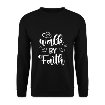 Christian Design Walk by Faith - Unisex Sweatshirt - black - Front - Alina (178cm) & Michal (187cm)