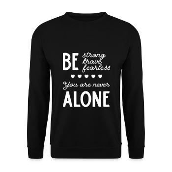 Christliches Design sei stark, mutig, furchtlos. Du - Unisex Pullover - Schwarz - Vorne - Alina (178cm) & Michal (187cm)