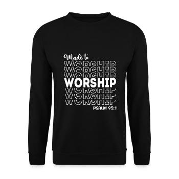 Christliches Design zur Anbetung von Psalm 95 Vers 1 - Unisex Pullover - Schwarz - Vorne - Alina (178cm) & Michal (187cm)