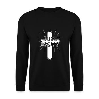 Christian Design Just Jesus mit einem Kreuz in der - Unisex Pullover - Schwarz - Vorne - Alina (178cm) & Michal (187cm)