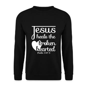 Christian Design Jesus heals the broken hearted - Unisex Sweatshirt - black - Front - Alina (178cm) & Michal (187cm)