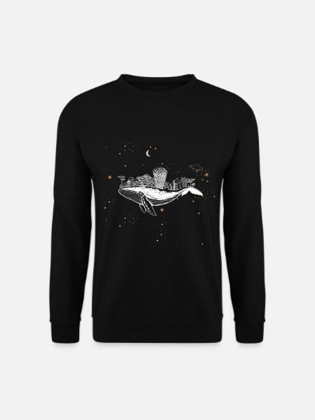 Surrealer Wal mit Pilzen im Weltraum mit Sternen - Unisex Pullover - Schwarz