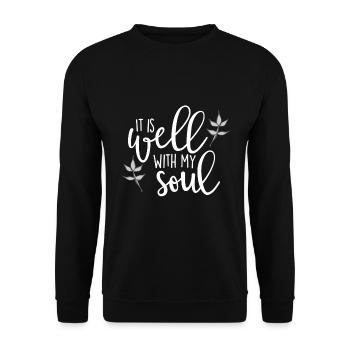 Christliches Design Es geht mir gut mit der Seele - Unisex Pullover - Schwarz - Vorne - Alina (178cm) & Michal (187cm)