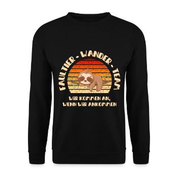Wandern Faultier Wanderteam lustig Schrift retro - Unisex Pullover - Schwarz - Vorne - Alina (178cm) & Michal (187cm)