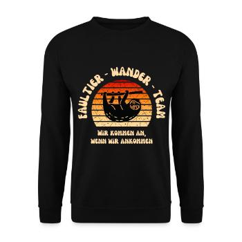 Wandern Faultier Wanderteam lustig Schrift retro - Unisex Pullover - Schwarz - Vorne - Alina (178cm) & Michal (187cm)