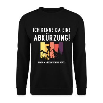 Wandern Ich kenne da eine Abkürzung Schrift lustig - Unisex Pullover - Schwarz - Vorne - Alina (178cm) & Michal (187cm)