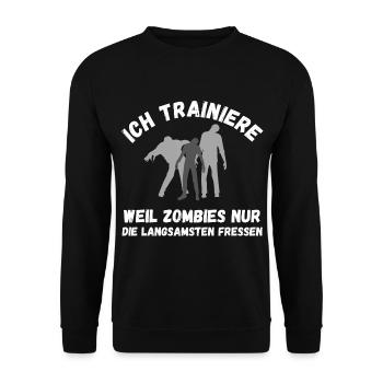 Zombie Training grau Schrift lustig Fitness - Unisex Pullover - Schwarz - Vorne - Alina (178cm) & Michal (187cm)