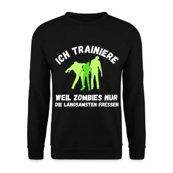 Zombie Training grün Schrift lustig Fitness - Unisex Pullover - Schwarz - Vorne - Alina (178cm) & Michal (187cm)