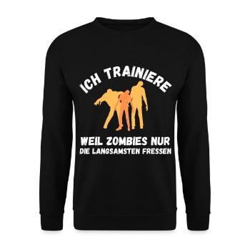 Zombie Training orange Schrift lustig Fitness - Unisex Pullover - Schwarz - Vorne - Alina (178cm) & Michal (187cm)