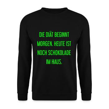 Die Diät beginnt morgen - Schokolade im Haus! - Unisex Pullover - Schwarz - Vorne - Alina (178cm) & Michal (187cm)