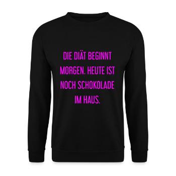 Die Diät beginnt morgen - Schokolade im Haus! - Unisex Pullover - Schwarz - Vorne - Alina (178cm) & Michal (187cm)