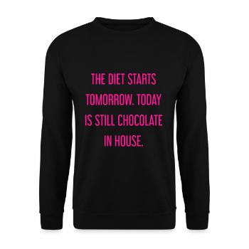 Le régime commence demain - chocolat dans la maison! - Sweat-shirt Unisexe - noir - Devant - Alina (178cm) & Michal (187cm)