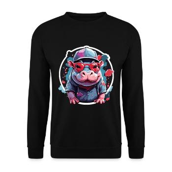 Nilpferd Cool und cool mit Sonnenbrillenmütze - Unisex Pullover - Schwarz - Vorne - Alina (178cm) & Michal (187cm)