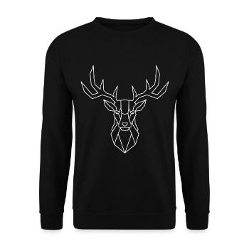 Geometrischer Hirsch – Eleganz in Polygon-Form - Unisex Pullover - Schwarz - Vorne - Alina (178cm) & Michal (187cm)