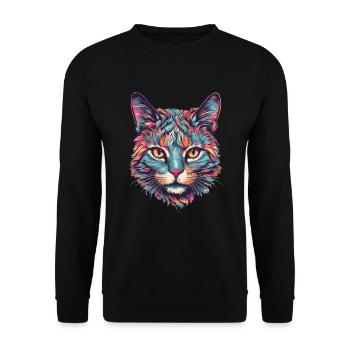 Mysticisme de chat coloré : Tête en rouge, bleu et nous - Sweat-shirt Unisexe - noir - Devant - Alina (178cm) & Michal (187cm)