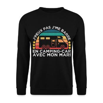 J'me barre en camping-car avec mon mari vintage - Sweat-shirt Unisexe - noir - Devant - Alina (178cm) & Michal (187cm)
