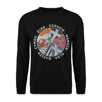 Vintage Celtic Flags IOM - Unisex Sweatshirt - black - Front - Alina (178cm) & Michal (187cm)