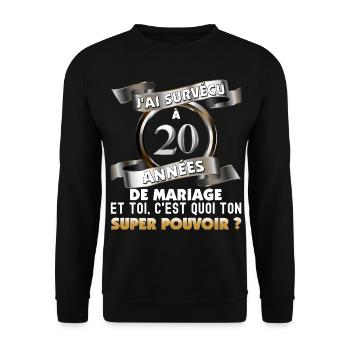 20 années de mariage Noce de Porcelaine - Sweat-shirt Unisexe - noir - Devant - Alina (178cm) & Michal (187cm)