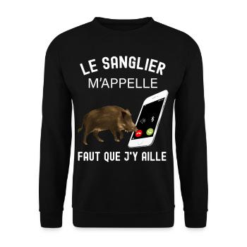 le sanglier m'appelle humour chasseur gros gibier - Sweat-shirt Unisexe - noir - Devant - Alina (178cm) & Michal (187cm)