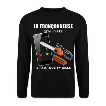 La Tronçonneuse Humour Homme bois Forêt - Sweat-shirt Unisexe - noir - Devant - Alina (178cm) & Michal (187cm)