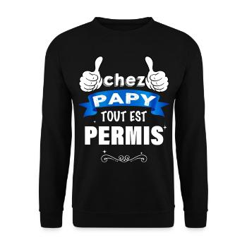 Chez papy tout est permis Humour - Sweat-shirt Unisexe - noir - Devant - Alina (178cm) & Michal (187cm)