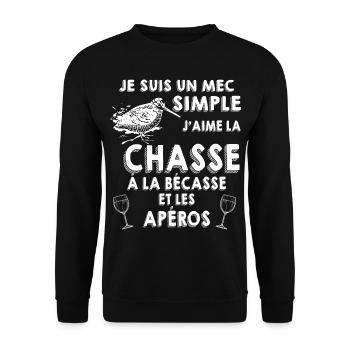 Mec Simple Aime La Chasse A La Bécasse Et L'apéro - Sweat-shirt Unisexe - noir - Devant - Alina (178cm) & Michal (187cm)