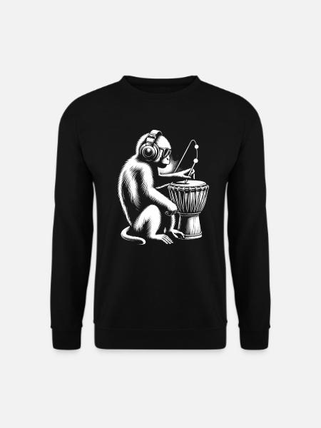 Affe mit Djembe - Djembe-Virtuose - Unisex Pullover - Schwarz