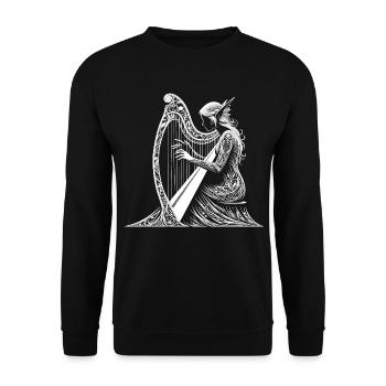 Elfenspiel am Mondharfenlicht - Elfe mit Harfe1 - Unisex Pullover - Schwarz - Vorne - Alina (178cm) & Michal (187cm)