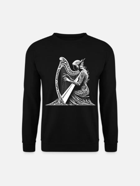 Elfenspiel am Mondharfenlicht - Elfe mit Harfe1 - Unisex Pullover - Schwarz