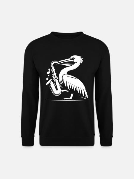 Saxophon-Schwingen - Pelikan mit Saxophon - Unisex Pullover - Schwarz