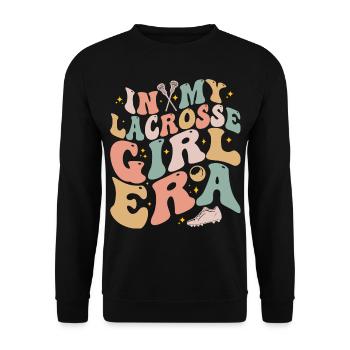 In My Lacrosse Girl Era Retro Spieltag Groovy - Unisex Pullover - Schwarz - Vorne - Alina (178cm) & Michal (187cm)