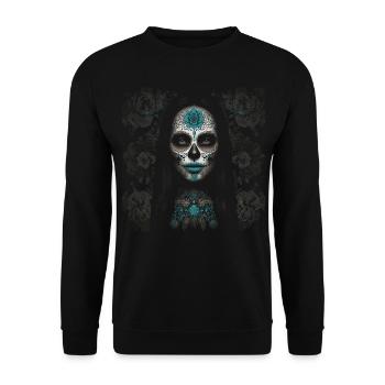 schöne Frau Schädel - Unisex Pullover - Schwarz - Vorne - Alina (178cm) & Michal (187cm)