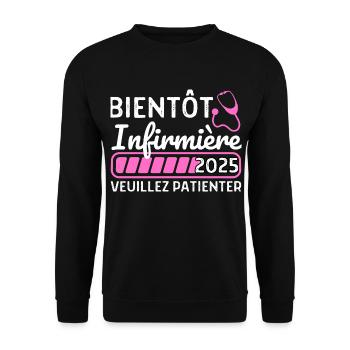 Bientôt Infirmière 2025 Cadeau Future Infirmière - Sweat-shirt Unisexe - noir - Devant - Alina (178cm) & Michal (187cm)