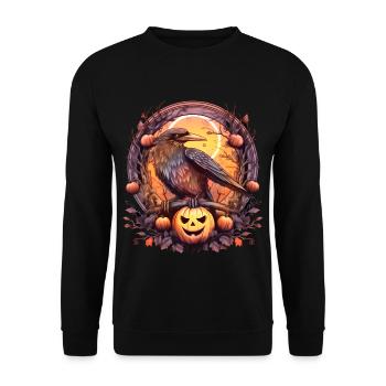 Rabe, Krähe, Mond, Kürbis, Halloween, Kostüm - Unisex Pullover - Schwarz - Vorne - Alina (178cm) & Michal (187cm)