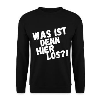 Was ist hier los? - Unisex Pullover - Schwarz - Vorne - Alina (178cm) & Michal (187cm)