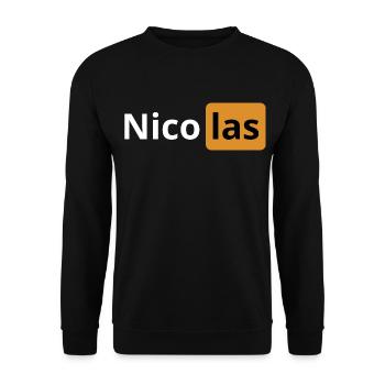 Cadeau beauf prénom | Nicolas | logo porno humour - Sweat-shirt Unisexe - noir - Devant - Alina (178cm) & Michal (187cm)