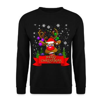Christmas gift idea reindeer! Merry Christmas - Unisex Sweatshirt - black - Front - Alina (178cm) & Michal (187cm)