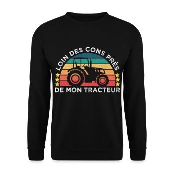 Loin des cons près de mon tracteur humour vintage - Sweat-shirt Unisexe - noir - Devant - Alina (178cm) & Michal (187cm)
