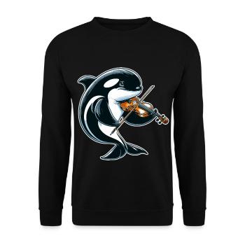 Orca spielt Geige - Unisex Pullover - Schwarz - Vorne - Alina (178cm) & Michal (187cm)