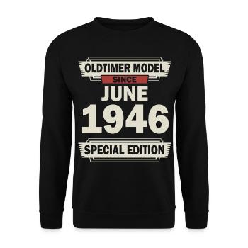 76e anniversaire Juin né 1946 Idée cadeau - Sweat-shirt Unisexe - noir - Devant - Alina (178cm) & Michal (187cm)