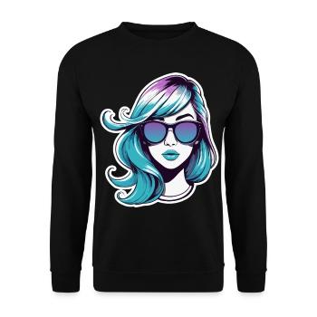 Cartoon girl with glasses. - Unisex Sweatshirt - black - Front - Alina (178cm) & Michal (187cm)